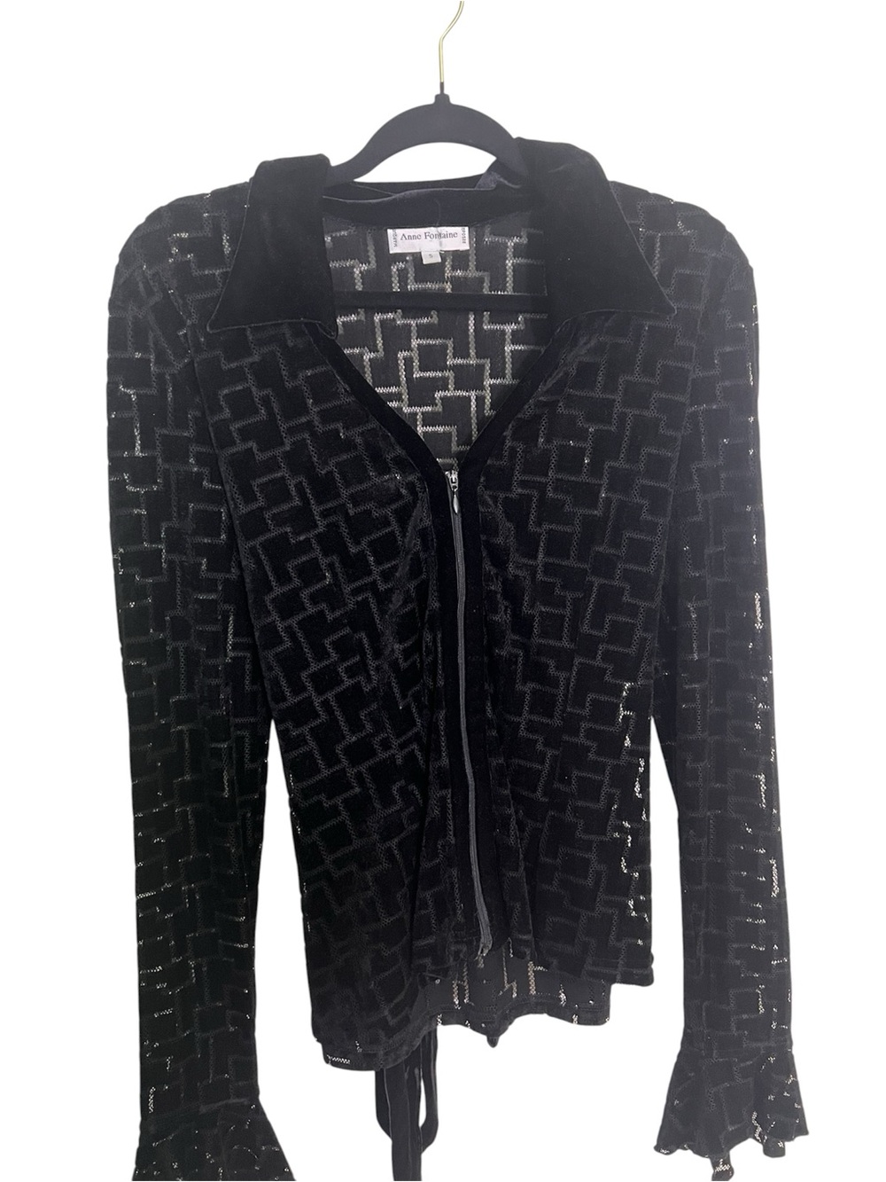 Anne Fontaine Vintage Women’s Sheer Black Geometric Zip Cardigan Size Small 5